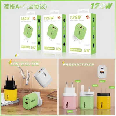 120W Fast Charger, Compatible with Apple and Huawei, Dual-Port A+C