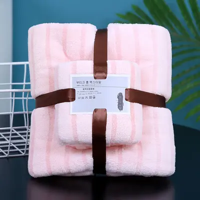 Havlu ve banyo havlusu iki parçalı mercan kadife set toptan hediye havlu iade hediyesi yumuşak emici kayınvalide seti sınır ötesi - 8