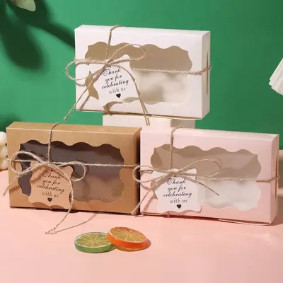 Kraft Paper Cake and Cookie Box with White Clear Window