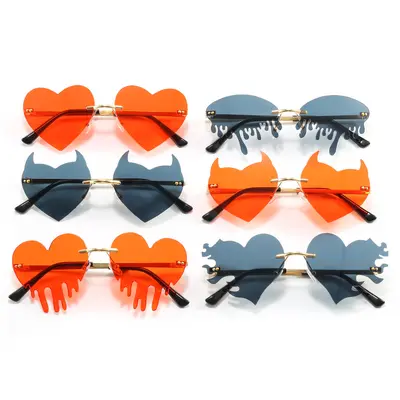 Halloween Frameless Heart Party Sunglasses with Tear Design - 3