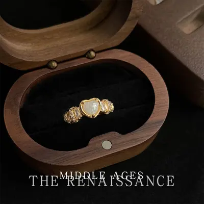 Vintage Enamel Zircon Ring Adjustable Tiger Eye Stone - 10