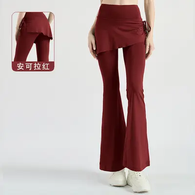 Damen-Yogahose mit hohem Bund, Raffung und Rockoptik - 6