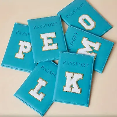 Passport holder leather travel document wallet alphabet pattern