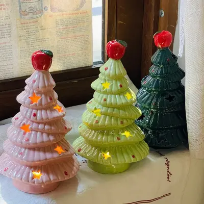 Keramik-Weihnachtsbaum-Apfel Nachtlicht für den Nachttisch, Dekorfigur