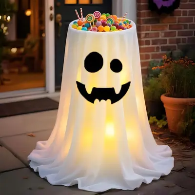 Halloween LED Ghost Candy Bowl Holder with 8 Modes and Remote - 11