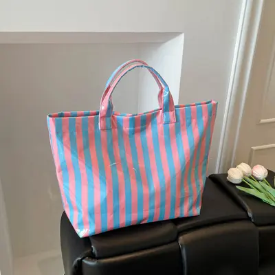 PVC Striped Large Capacity Women's Tote Bag, Waterproof, Portable Single Shoulder - 9
