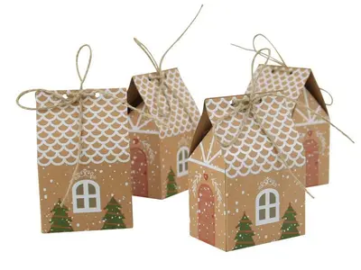 Christmas Kraft Paper Little House Candy Box with Cookie and Pastry Gift Packaging