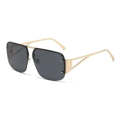 Metal Half-Frame Pilot Sunglasses, Large Frame Toad Style - 6