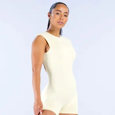 Women's Open Back Yoga Jumpsuit, Seamless Solid Color Athletic One-Piece - 5