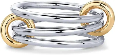 Titan-Stahl Kubikzirkonia-Ring, 18K Gold und Silber - 12