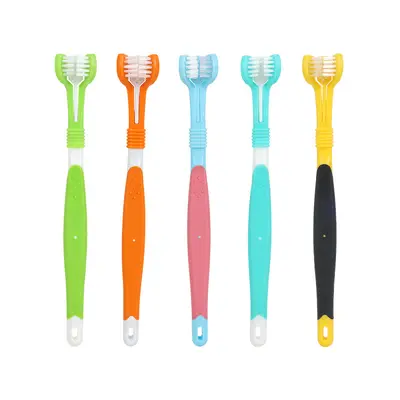 Pet toothbrush three-headed, soft bristle