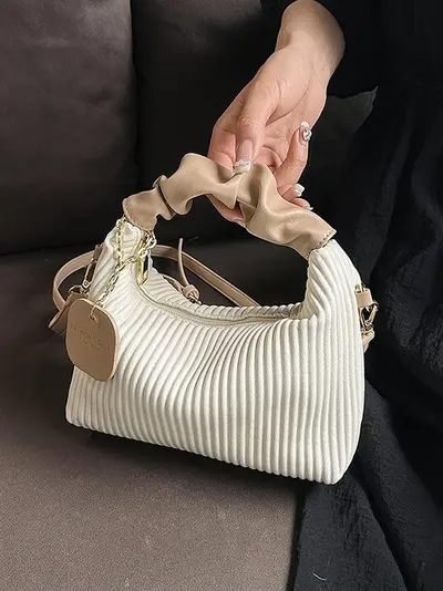 Vertical Striped Retro Women's Handbag 2025 Winter Single-Shoulder Crossbody