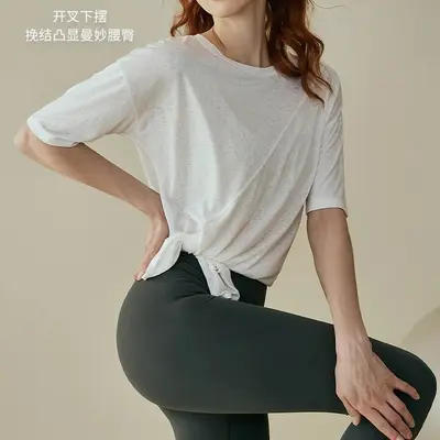 瑜伽服女夏短袖普拉提专业训练健身上衣罩衫宽松跑步专业运动T恤
