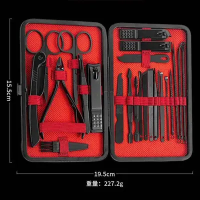 24-piece nail care set, black and red complete manicure pedicure kit