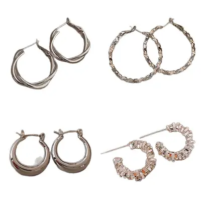 Silver needle C-shaped geometric earrings, elegant design - 6