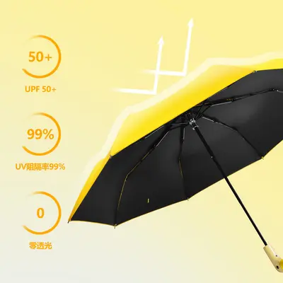 In Stock Three-Fold Duck Head Umbrella, Creative Wooden Handle, Sun and Rain Dual-Use Women's Black Rubber Cute Umbrella, Black Rubber Sun Protection