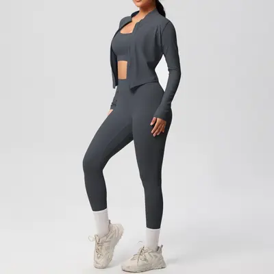 Women's 3-Piece Yoga Sportswear Set, Skin-Friendly Double-Sided Brushed Fabric - 12