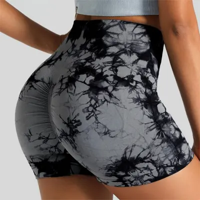 Women's Tie-Dye Three-Quarter Yoga Shorts, High Stretch, Quick-Dry - 8