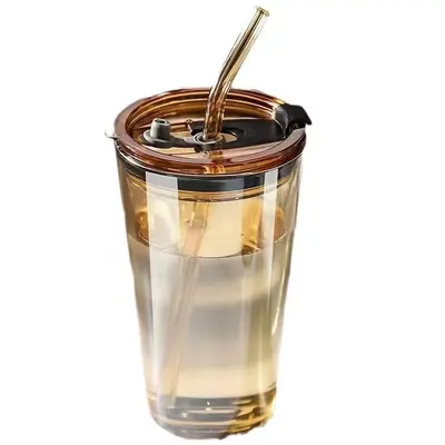 Cam pipetli çift içecek bardağı, kapaklı 500 ml büyük kapasite - 6