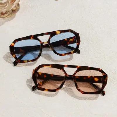 Damen-Sonnenbrille mit doppeltem Steg und unregelmäßiger Form im Ins-Stil - 3