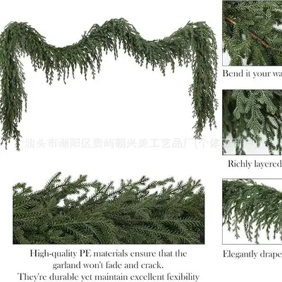 Yapay Çam İğneli Rattan Noel Kapı Çelengi, Duvar Asma Dekor - 7