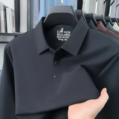 Men's Long-Sleeve Seamless Polo Shirt, Thickened Base Layer, Autumn Winter - 10