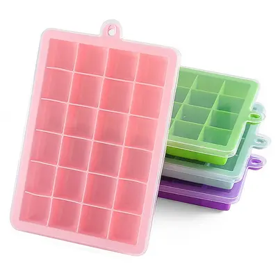 Wholesale 15-compartment ice box with lid, food-grade home type ice tray, 24-compartment square ice cube mold, silicone ice cube mold