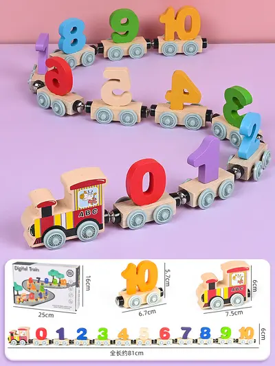 Wooden Magnetic Digital 12-Section Combined Small Train Toy for Children, Boys and Girls Ages 2-4, Baby Early Education Enlightenment - 12