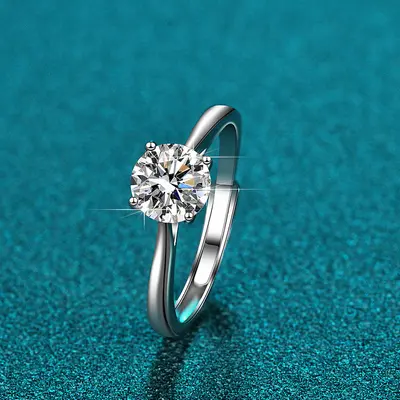 Moissanit Damenring Sterlingsilber ein Karat Sechser Krappenfassung