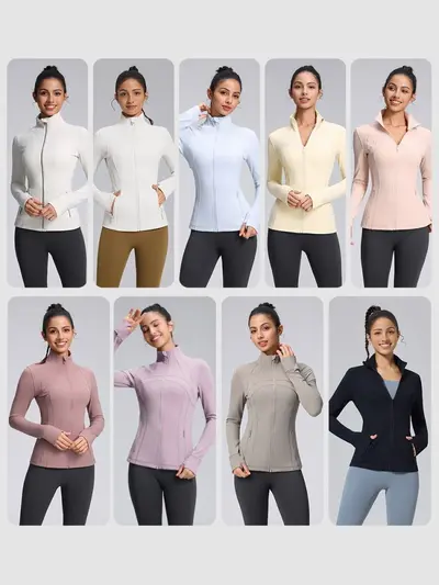 Define women's yoga jacket zip long sleeve stand collar fitted