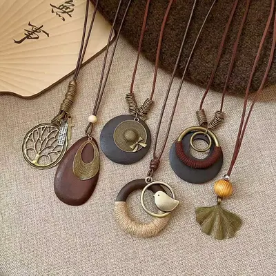 Zen tarzı uzun kelebek düğümlü kolye, kadın vintage bohem aksesuarı - 2