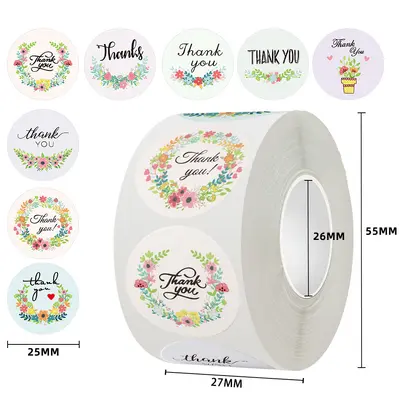 Thank You Stickers, Floral Seal Stickers for Baking Paper Envelopes - 12