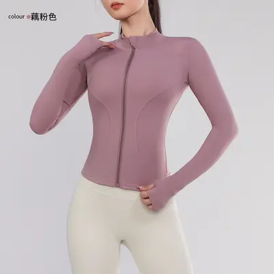Women's Zip Stand-Up Collar Yoga Jacket Long Sleeve Pilates Sportswear - 8