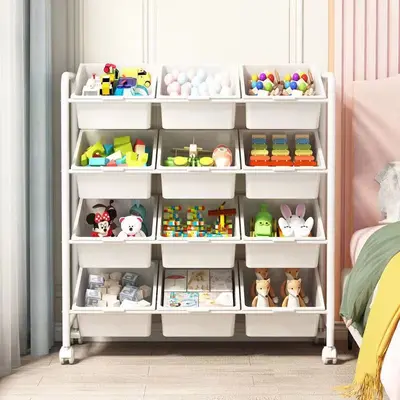 Mehrlagiges, bodenstehendes Kinderspielzeug-Regal, beweglich, großes Fassungsvermögen