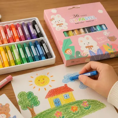 Kinder-Ölmalkreide-Set, 12 Farben, waschbar - 4
