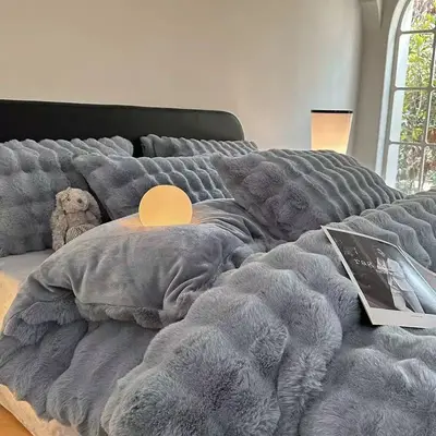 450g Rabbit Fur Plush Blanket, Thick Double-Layer, Winter - 12