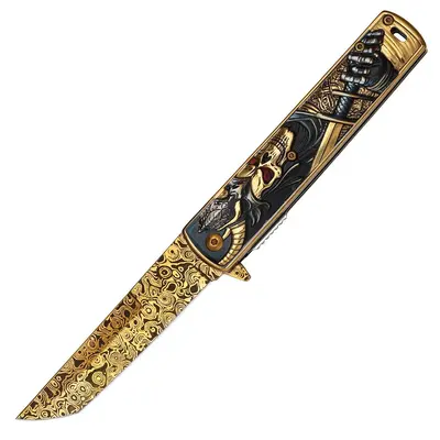 Embossed Folding Knife with Colored Titanium Handle, High-Hardness Blade - 8