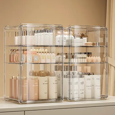 Acrylic cosmetics organizer, dustproof, transparent, large capacity