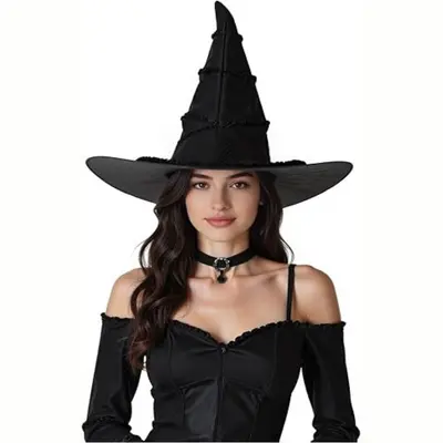 Siyah Fırfırlı Tül Cadı Şapkası, Cadılar Bayramı ve Cosplay Kostümü
