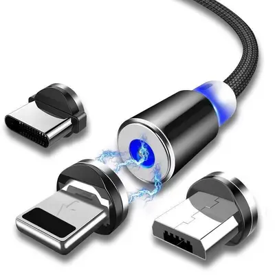 3-in-1 veri kablosu magnetik, örgülü, USB-C/Huawei/Apple