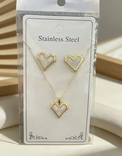 Flower and Water Drop Enamel Earring and Necklace Set, Stainless Steel - 13