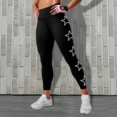 Sade Yan Beş Yıldızlı Yüksek Bel Yoga Pantolonu, Yumuşak Elastik Kadın Spor Tayt