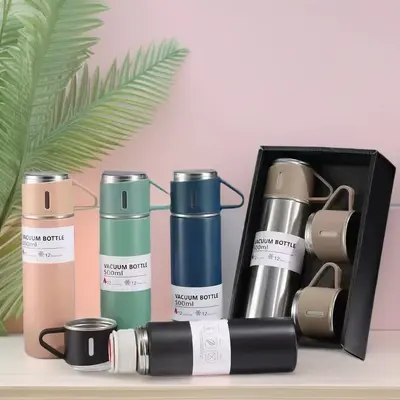 Stainless Steel Insulated Cup Gift Set, 500ml, One Cup with Three Lids, Men's Business - 3