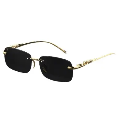Frameless Cut-Edge Men's Sunglasses with Small Leopard Temple Design - 6