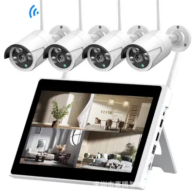 4 kanallı gözetim video kayıt cihazı seti, ekranlı, NVR WIFI kamera, geniş görüntü ekranı, AI kızılötesi akıllı kablosuz.
