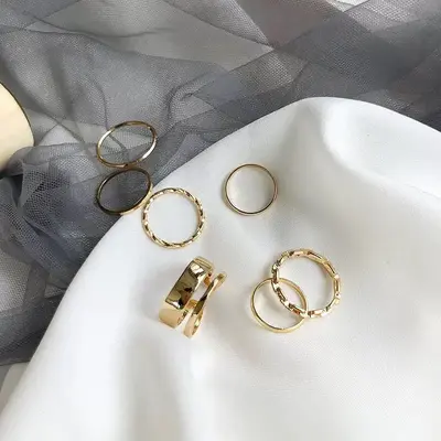 Simple wavy ring set, Japanese-Korean style - 10