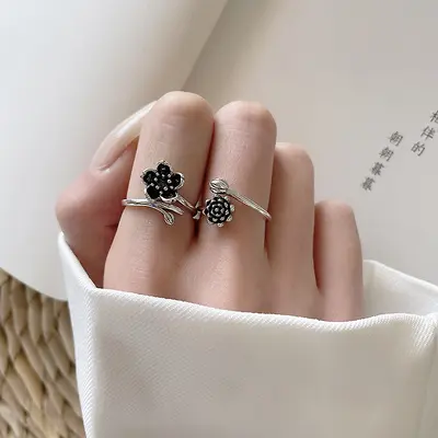 925 silver flower open ring, Thai silver, non-tarnishing