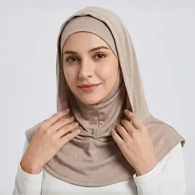 One-Piece Balaclava Liner Hat with Elastic Cotton Scarf and Hood