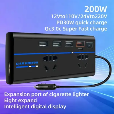 Car Inverter 12V/24V to 110V/220V with Type-C Fast Charging - 5