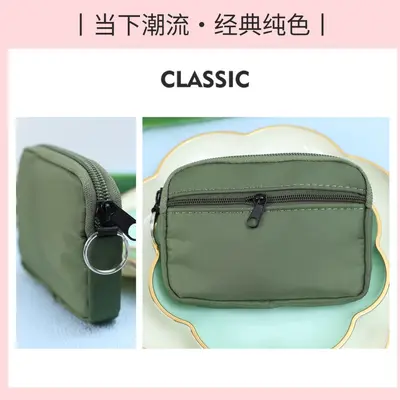 Waterproof Nylon Mini Coin Purse, Hanging Two-Layer Card Holder